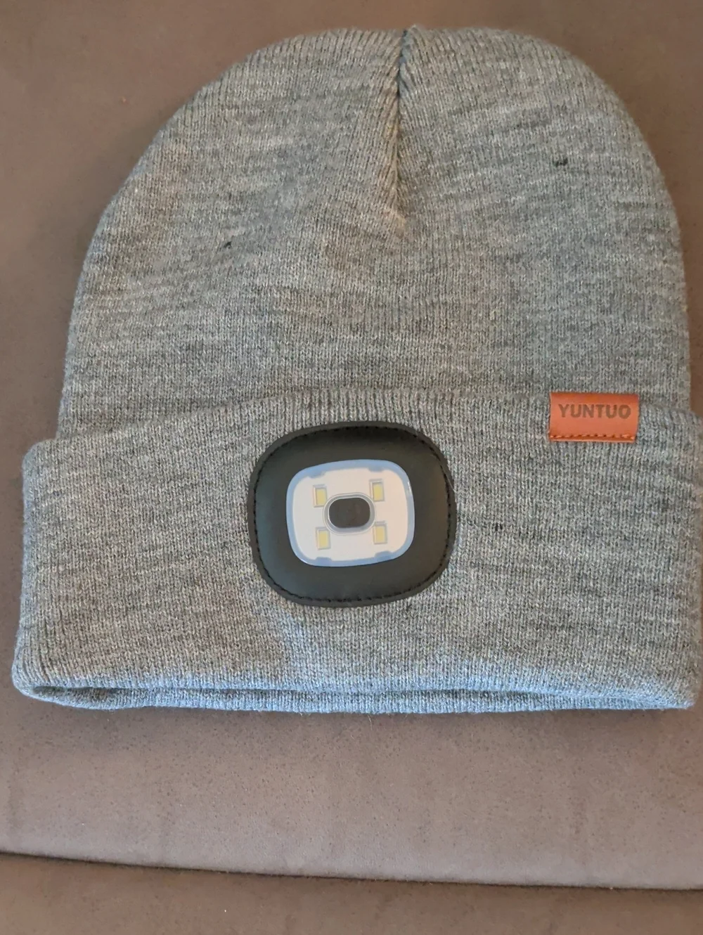 Gray LED Knit Beanie with Built-In Light